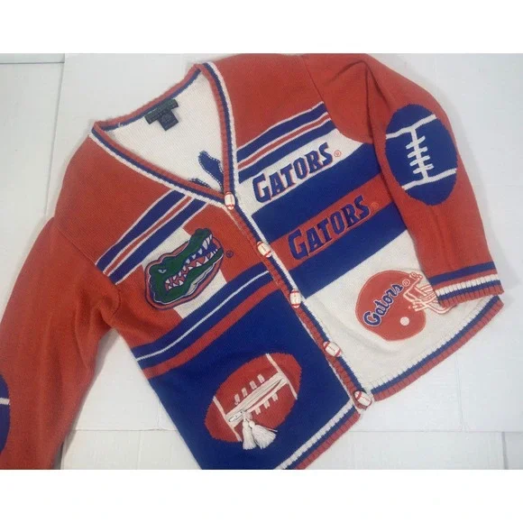 Vintage Florida Gators Mens Cardigan Sweater Orange Blue Football Large Academia